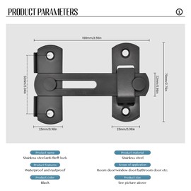 Bailinks 2 Pack Stainless Steel Door Latch, Barn Door Lock, Flip Gate Latch Safety Bolt for Outdoor Garage, Garden, Bathroom, Window, Closet, Wine Cabinet (Black, 4 Inch)