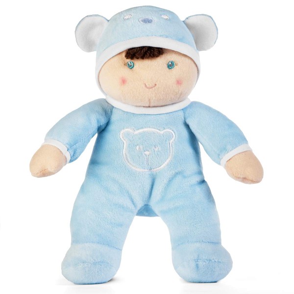 Genius Baby Toys | My First Soft Plush Baby Boy Doll and Lovey Toy with Rattle in Blue Sleeper