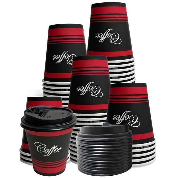 EcoQuality Durable Disposable Paper Cups & Dome Lids for Hot/Cold