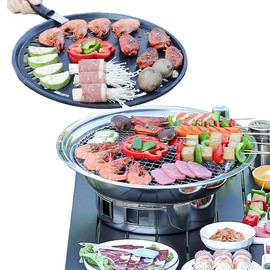 Singring Singring Korean Charcoal Grill 13.8 Inches Stainless Steel Tabletop BBQ Grill Stove Outdoor Camping Cooker, Tabletop Smoker Grill BBQ Grill for Patio Garden Backyard