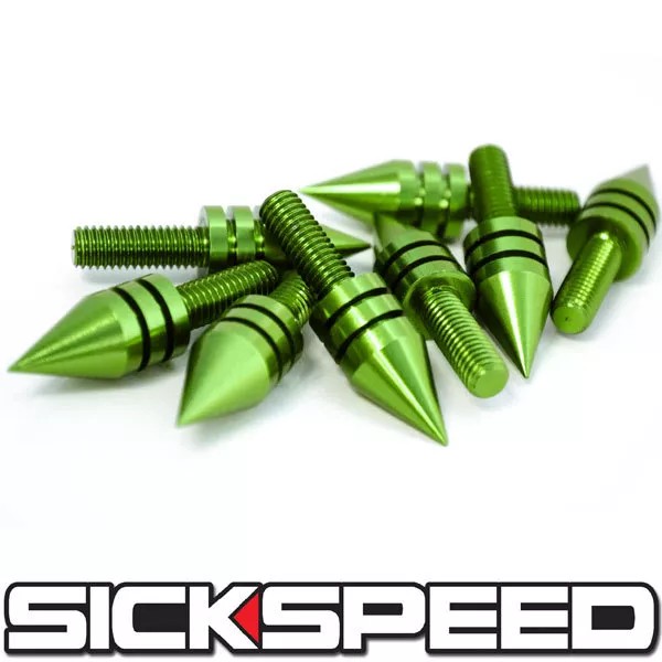 SICKSPEED JDM 2016 6PC GREEN BILLET ALUMINUM MOTORCYCLE SPIKED BOLT