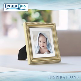 Icona Bay - 4x4 Picture Frames with Removable Mat for 3x3 Photos - Gold, 6 Pack - Beautifully Detailed Molding - Contemporary Picture Frames - Wall Mount or Table Top - Inspirations Collection