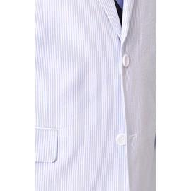 Emigre Classic Fit Blue Pinstriped Two Button Cotton Seersucker Suit (Blue, Numeric_42)