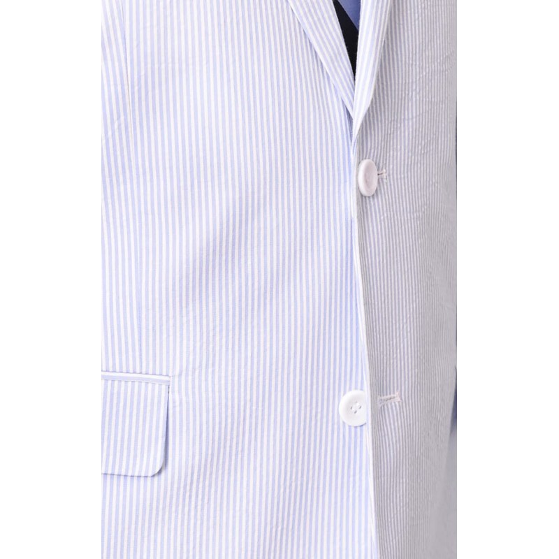 Emigre Classic Fit Blue Pinstriped Two Button Cotton Seersucker Suit