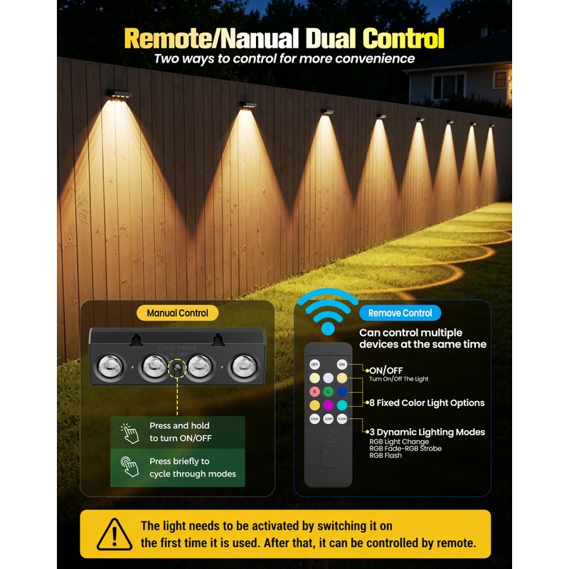 JOFIOS Fence Lights Solar Powered with Remote 12 Pack, Warm