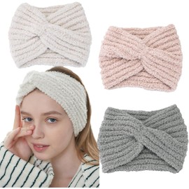 3 Pack Extra Wide Face Wash Headband for Women Girls, Spa Facial Headband Makeup Skincare Hairband Soft Adjustable Cute Elasticity Headband (Pink+Beige+Gray, One size)