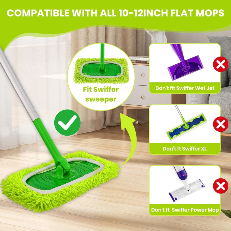 8 Pack Chenille Mop Refill Pads, Reusable Microfiber Mop Pads