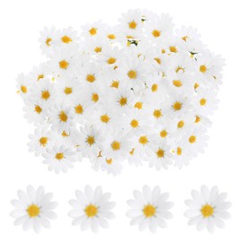 Nogeqi 100 Pcs Daisy Flower Head Artificial Daisy Flower White Gerbera Fake Flowers Heads for DIY Garland Craft Birthday Wedding Party Easter Bonnet Home Decoration