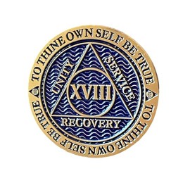18 Year AA Medallion Antique Blue Color Sobriety Chip Serenity Prayer Back XVIII