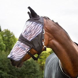 HORZE Zebra Pattern Mesh Insect and Fly Mask with Detachable Nose Protection