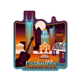 Die Cut Sticker Nashville, Tennessee, Retro Skyline Chromatic Series, Contour Vinyl Sticker 3 to 6 inches, (Waterproof Decal for Cars, Water Bottles, Laptops, Coolers), Large