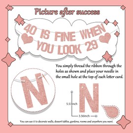 Double-Side 40 Is Fine When You Look 29 Banner 40th Birthday Banner Funny Birthday Decorations for 40 Years Old Cheers to 40 Years Anniversary Party Supplies Rose Gold Glitter
