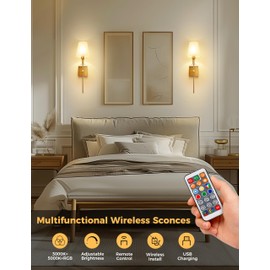 DORESshop Battery Operated Wall Sconce Set of 2, Black Rechargeable Wall Lights Remote, Sconce Wall Decor Set of 2, 7 Colors Wireless Sconces for Bedroom Living Room Hallway