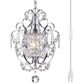 PAPAYA Plug in Pendant Mini Chandelier Lights with K9 Crystal Hanging Lamp with 15Ft Clear Cord & On/Off Switch for Closet Living Room Girls Room Bedroom Nursery