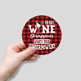 Luckluccy I Make Wine Disappear What's Your Superpower Sticker Graphic 50 Pieces Winery Stickers Pack Wine Cellar Durable Round Labels Stickers for Kids Water Bottle Stickers Waterproof Phone 4inch