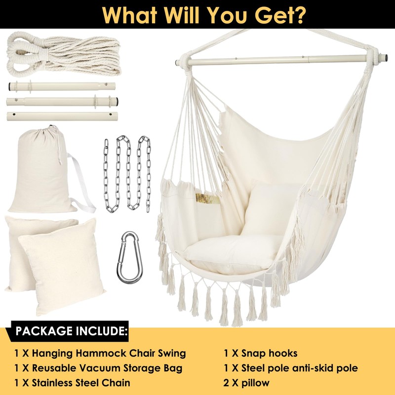 Y- STOP Hammock Chair Hanging Rope Swing, Max 500 Lbs,