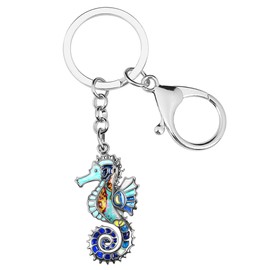 DALANE Enamel Alloy Hippocampus Seahorse Keyring Handbag Key Ring Ocean Jewellery Gifts for Women Girls, blue