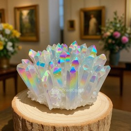 500G Rainbow Angel Aura Crystal Geode Multicolor Cluster Mineral Specimen Decor