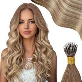 Moresoo Nanoring Extensions Balayage Light Brown and Platinum Blonde Nano Ring Real Hair Extensions Blonde 40 cm 50 Strands 50 g #8/22/8