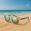 Komonee Round Sunglasses Rose Gold Frame Green Iridescent Lens Tint