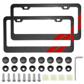 YOSRTER 2PCS Aluminum License Plate Frame for Dodge Accessories, License Plate Cover Frame Matte License Plate Cover Car Front and Rear Decoration（Carbon Fiber Trim）