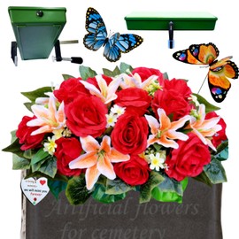 ALL SPECIAL Headstone Flower Saddle - Tombstone Saddle Flowers for Memorial Day, Grave Saddle Flowers for Cemetery for Mother's Day, Gravestone Saddle Floral Never Be Blown Away by Strong Winds