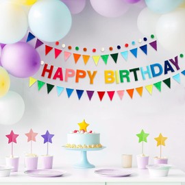 Happy Birthday Banner | Rainbow Happy Birthday Sign for Decor, Backdrop | Felt Banner for Party Decoration for Boys and Girls