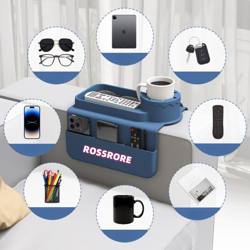 ROSSRORE Anti-Slip Couch Armrest Tray & Cup Holder, Sofa Armrest
