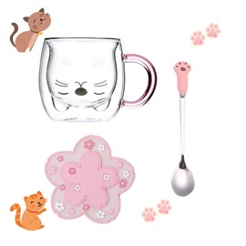 GläSer Kaffeetasse 290ml Kaffeeglas TeegläSer Doppelwandige SüßEkatze Latte Mit Henkel Doppelwandige Kaffeetasse Geburtstag Valentinstag Geschenke Geburtstagsgeschenke FüR Katzenliebhaber Ideen