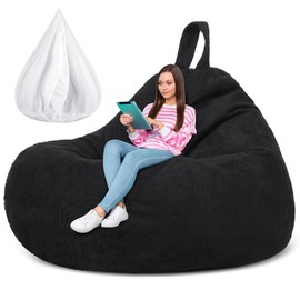 Meonum 61.4 x 54 Inch Giant Bean Bag Chair Cover (No Filler) for Kids Stuffed Storage Bean Bag Chair Cover with Inner Liners Christmas Gift for Easy Cleaning Bean Bag for Organizing(Black)