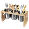 EcoDuck 3 Pack Utensil Holder, Stainless Steel Organizer with Wood
