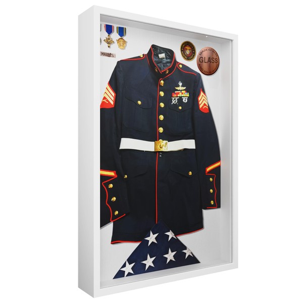 Frame Amo 24x36 White Shadow Box Frame, Tempered Glass Front