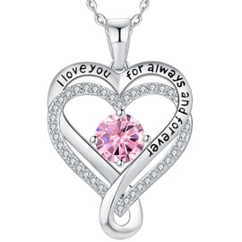 Mkhhy Gifts for Women Anniversary Wife Birthday Gift Ideas Girlfriend Wedding Anniversary Her Necklace Infinity Heart Birthstone Jewelry Mom Daughter Christmas Valentines Day Mothers Day October Tourmaline Pink