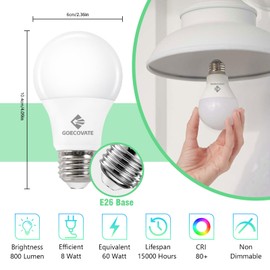GOECOVATE A19 LED Light Bulbs 3000K Warm White, Non-Dimmable E26 Led Bulb, 60 Watt Light Bulb Equivalent, Efficient 8 Watt, 800 Lumens, 15000 Hours, ETL/UL Listed, 24 Pack