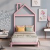 P PURLOVE Twin Size Montessori Floor Bed with House-Shaped Headboard