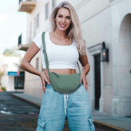 BESMART Small Nylon Crescent Crossbody Bag for Women Men Trendy, Waterproof Crescent Sling, Lightweight Travel Purses (GREEN)