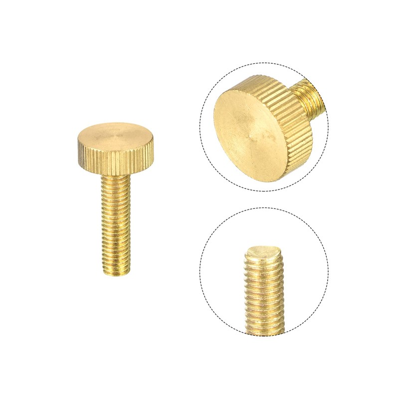 sourcing map Knurled Thumb Screws, M8x35mm Flat Brass Bolts Grip