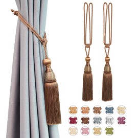 Pretty Jolly 2 Pack Mesh Ball Tassel Curtain Tiebacks European Vintage Style Curtain Holdbacks Handmade Braided Rope Decorative Drape Tie Backs for Home and Office Window Drapery (Light Coffee)