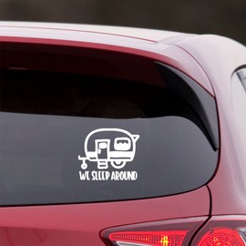 NBFU We Sleep Around Camper Adventure 2 (White) (Set Of 2) Premium Waterproof Vinyl Decal Stickers For Laptop Phone Accessory Helmet Car Window Bumper Mug Tuber Cup Door Wall Decoration