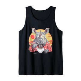Rhino Ramen Bowl Japanese Noodles Artwork Rhino Eating Ramen Tank Top