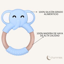 chummies | Dona de Elefante mordedera de silicon y madera de haya juguete bebe juguete bebe 0 6 12 18 meses (Azul)