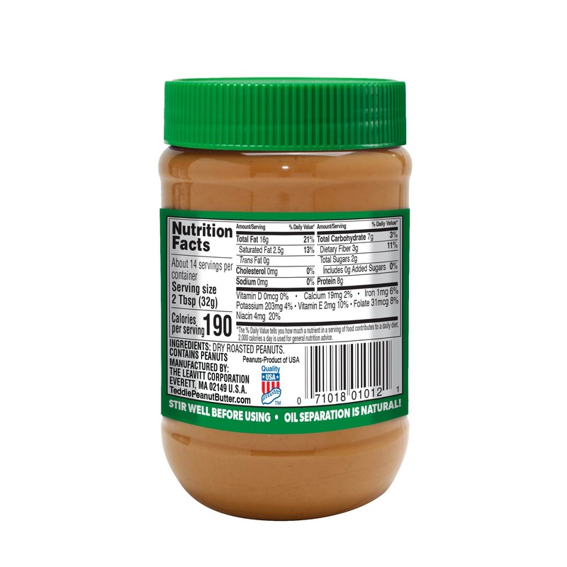Teddie All Natural Smooth Peanut Butter, Gluten Free & Vegan,