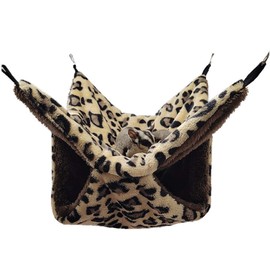 Fukufuku Luxurious Hamster Hammock for Small Animals, Pet Bed, Sleeping Bag, Birds Cage, Double Layer Coral Fleece, Leopard Pattern, Guinea Pig, Hedgehog, Parakeet, Hamster Rabbit, Playground, Heat
