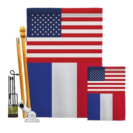 Nationality France US Friendship Garden House Flags Kit Regional Nation International World Country Particular Area Small Decorative Gift Yard Banner Double-Sided Made in USA 28 X 40