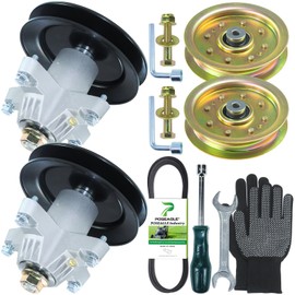 POSEAGLE 2 Pack Pre-Greased 918-04456B Spindle Assembly with 756-04129B Idler Pulley 954-04060C Belt 1/2x97 Replace 618-04456, 918 04456, 618-04461, 618 04456 for Cub Cadet LT1042 Tractors