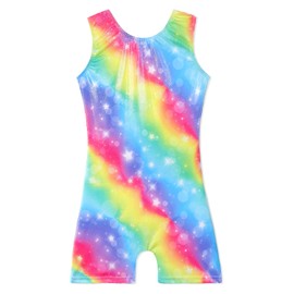 Leotards for Girls Gymnastics Toddler Dance Biketards Mermaid Unicorn Athletic Dance Wear Shiny Rainbow Blue Hotpink, Rainbow Galaxy, 3-4 Years