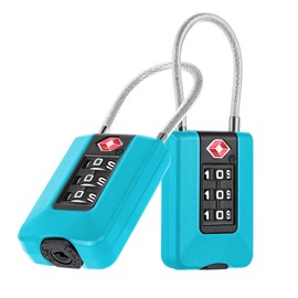 ZHEGE Suitcase Lock, Combination Lock, Lock with Combination Code, White Numbers TSA Suitcase Lock with Lower Button, Flexible Cable, Travel Lock, 3 Digits, Lock Case for Backpack (2 Pieces, Blue)