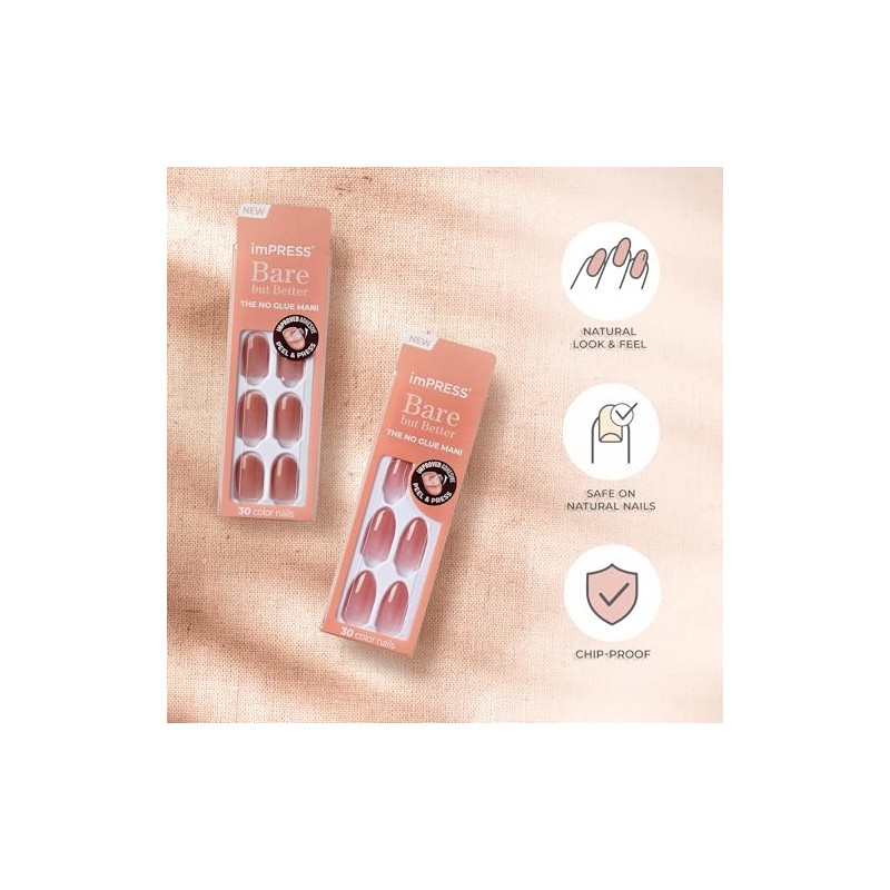 KISS imPRESS Press-On Nails Bare But Better Manicure Set, Nude