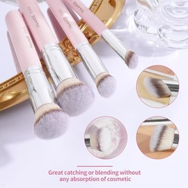 MAANGE Set de Brochas de Maquillaje 4 Piezas Brochas de Maquillaje Profesional Brocha para Base de Maquillaje con Caja de Regalo(Rosado)              