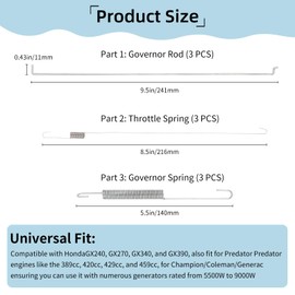 3 Sets Throttle Return Spring Linkage Kit 188F190F,Compatible with Honda GX340 GX390 GX240 GX270 11/13HP for Predator 420cc 459cc 389cc 429cc Engines,fit 5500W 6000W 6500W 8750W 9000W Generators